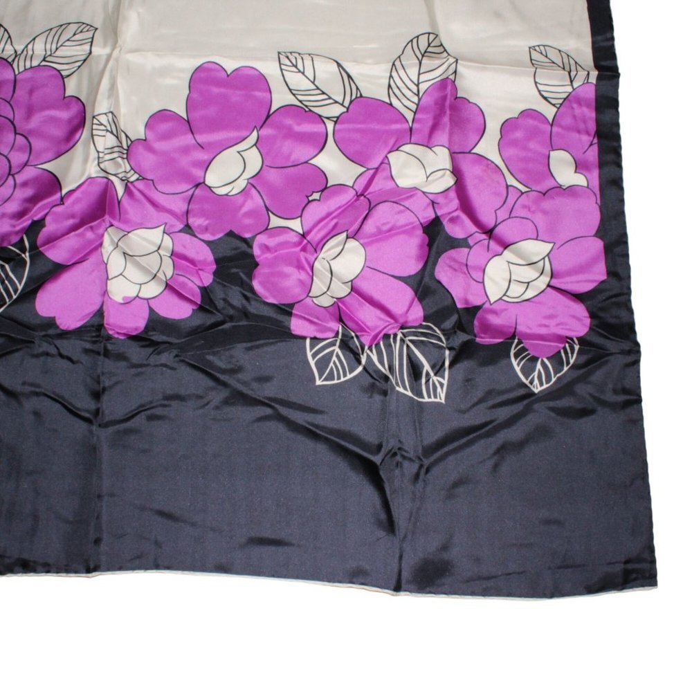 Colorful Polyester 35" X 35" Square Scarf Purple Floral Geometric Designer Luxe - Picture 2 of 5